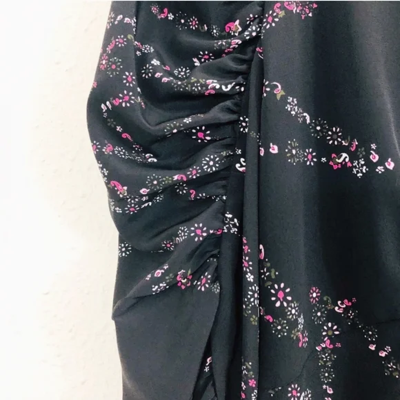 NWT Topshop Floral Star Print Blouse, Long Ruched Sleeve Tie Neck Women Size 6 - Picture 3 of 13